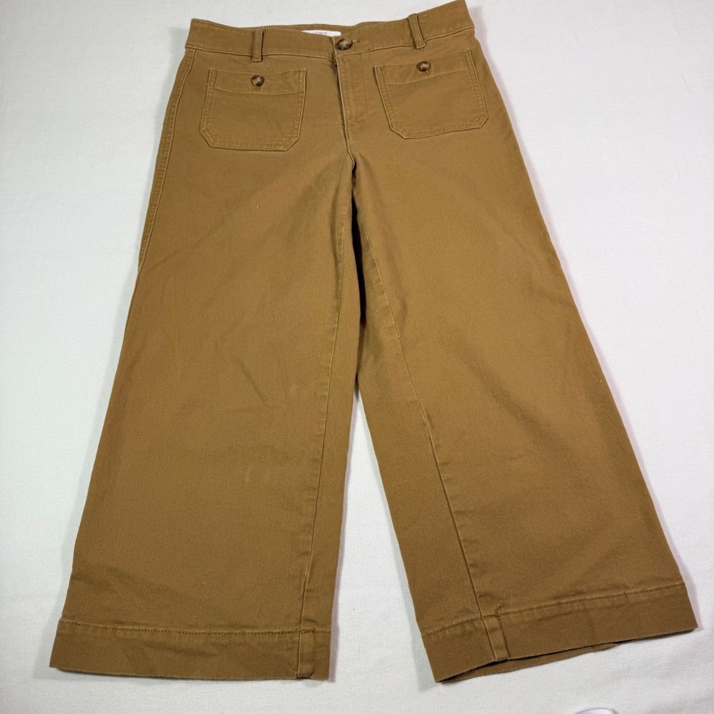Loft The Palmer Wide Leg Pants 8P Brown Utility Cropped High Rise Stretch Cotton